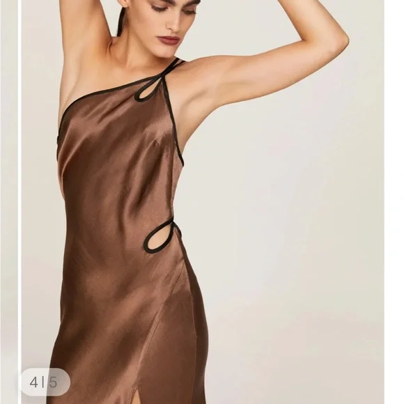 Bec and Bridge Kehlani Elegant Brown Satin Gown with Slit - Picture 4 of 5